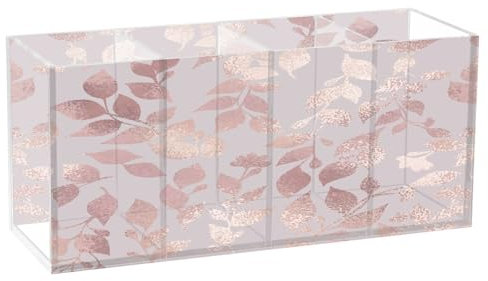 Quteprint Acryl-Stifthalter für Schreibtisch, Blumenblätter, Roségold, 4 Fächer, Stifthalter für Schreibtisch, Schreibtisch-Organizer, Schreibtisch-Stiftebecher, Organizer für Schule, Zuhause, Büro,