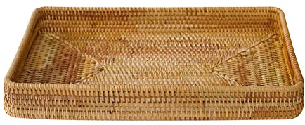 Gyrategirl Rattan Serving Tray - Woven Rectangle Handwoven Wicker Basket Organizer for Home Decorative Storage, Tabletop Breakfast Drinks Snack Fruit Storage Platter
