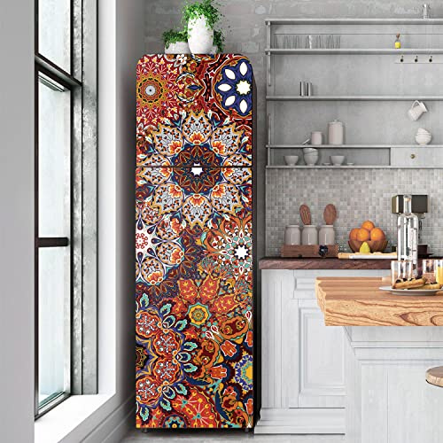 Alwayspon Adesivo in vinile per frigorifero, stacca e attacca la porta del frigorifero, rimovibile, motivo geometrico viola dorato a rombi, 56 x 163 cm