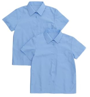 Listers Schoolwear 2 Pack Girls Sky Blue School Shirt Blouse Non-Iron Short Sleeve Regular Fit Easy Care Ages 3-18y