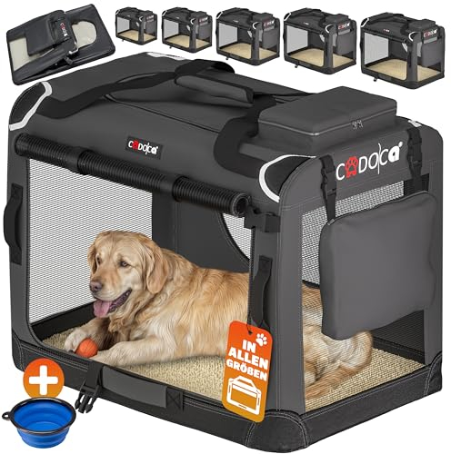 CADOCA® Hundebox faltbar Transportbox XXXL 101x70x70cm robust atmungsaktiv Transporttasche Auto Rückbank Haustiertransportbox Hundetragetasche Anthrazit