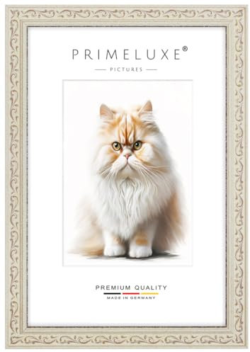 PrimeLuxe Massiv Holz Bilderrahmen nach Maß Vintage Retro 30 x 90 cm in Alt-Weiß Braun | Größe wählbar | mit entspiegeltem Acrylglas | Rahmen für Poster | Puzzle | Foto collage