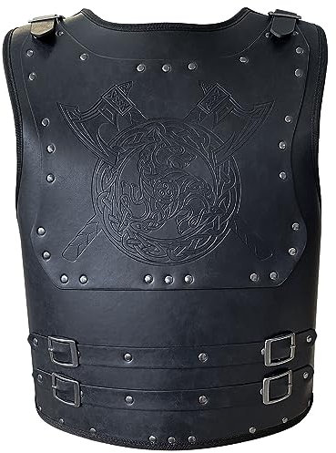 MDFCZXP PU Leder Körper Brustgurt Verstellbarer Wikinger Krieger Traditioneller Brustpanzer,D,53cm