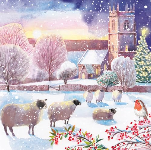 Ling Design Weihnachtskarten mit Wildtier-Aquarellkunst, Premium-Karton, Wohltätigkeitsorganisation, Great British Card Company (Winterfeldansicht), 6 Stück