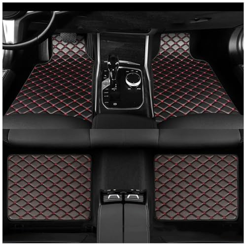 XATHKJOE Auto Fußmatten für FIAT 500 Hybrid (2020-2025) Leder Wasserdicht und rutschfest Autoteppich Nach Maß Auto FußMatten,B/Black Red