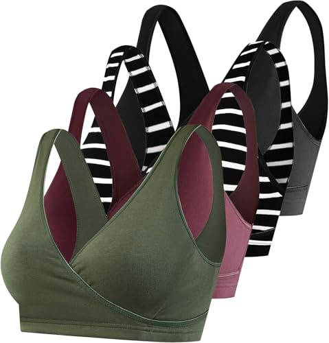 SUIEK 4 Pack Nursing Sleep Bra Maternity Bralette Breastfeeding Comfort Cotton Bras (Medium)