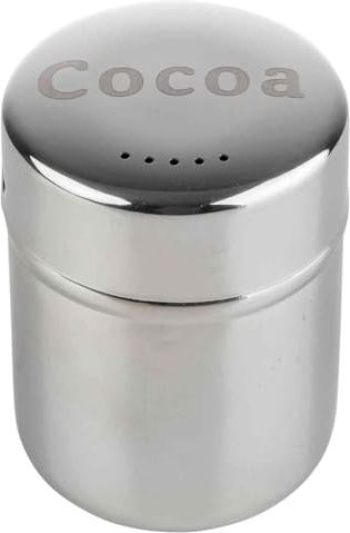 TableCraft 11051 Cocoa Shaker, 6 oz, Stainless Steel Dredge with Cocoa Imprint, Mirror Finish, Dishwasher Safe