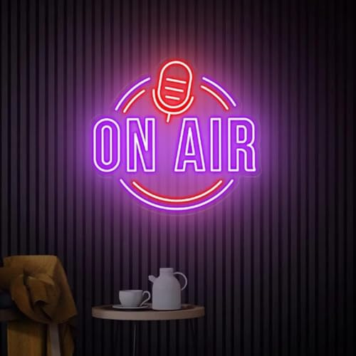 HFHungkeong On Air Neonlichtschild, LED Acryl Dimmbare Neon Wandkunstlampen mit 55 cm Langer Hängekette, Aufnahmeschild Studio Warnschild für Rundfunksender, Büro, Geschäft, Restaurant Dekor