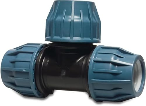 Jason T-Stück 90° PP 32 mm Klemm Klemmverbinder PE Verschraubung für 32mm PE Rohr Verschraubung Adapter Black/Blue mit DVGW/KIWA/WRAS/SVGW