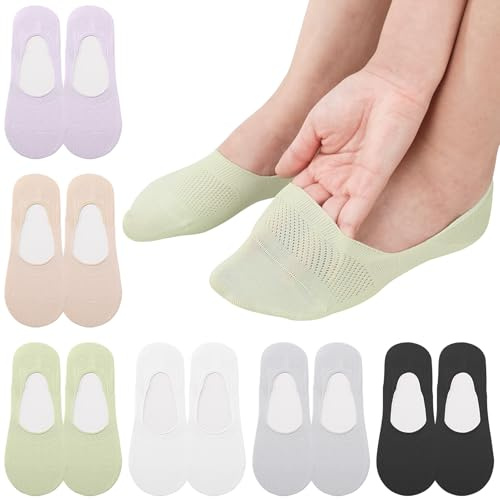 Zuimei 6 Pairs No Show Socks Invisible Socks for Women, Non Slip No Show Trainer Sock Low Cut Cotton Liner Sock for Women Girls, Size 5-6.5
