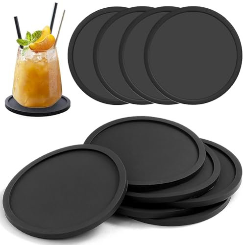 10 Piezas Posavasos de Vidrio Negro para Bebidas, 10cm Redondos Posavaso Antideslizantes siliconas, Sin BPA Posavasos de Silicona para Vasos, posavasoes de Silicona Bebidas para Exterior e Interior