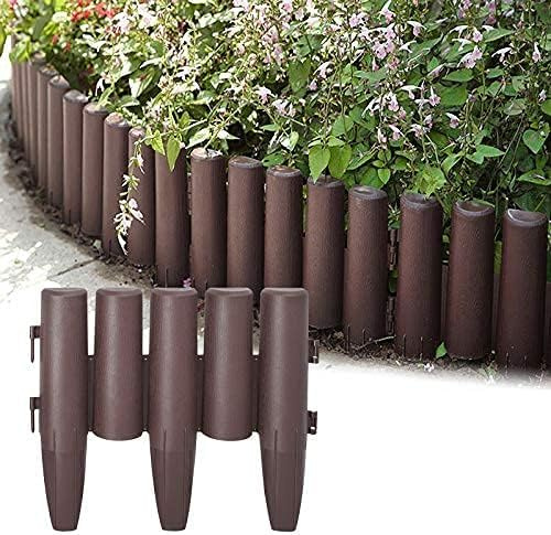 Delaman 10 Pezzi Bordura In Legno Sfalsato Per Giardino Robusto Uso A Lungo Termine Forte Durata, Recinzione Corta Sfalsata Facile Da Installare Bordo Recinzione Corta Marrone Per Aiuola