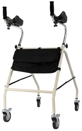 Klappbares Gehgestell Mit Rädern Und Abnehmbarer Armlehnen-Polsterung,Höhenverstellbare Kohlenstoffstahl-Gehhilfen Für Ältere Menschen,Stand-Up-Walker,Gehbock Mit Rollen Klappbar