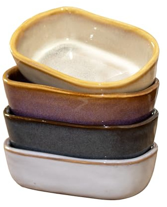Oval Reactive Glaze Mini Oven Dishes Set Of 4 Ceramic Dark Mix Serving Sauce Dip Bowls
