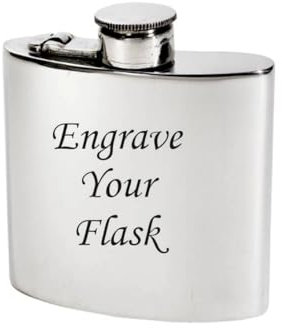 Flasque unie en étain poli avec couvercle captif en 3 options de taille et gravure disponible (118 ml avec gravure)