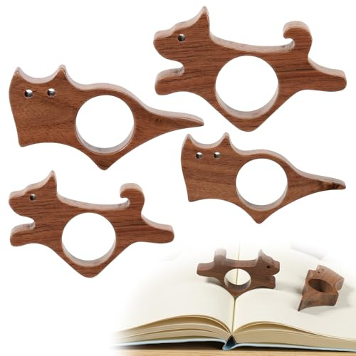 4 StüCk Buchseitenhalter Daumen 22mm, 25mm Buch Aufhalter Lesezeichen Aus Walnuss Holz Seitenhalter FüR BüCher Buch ZubehöR Mit Hund Katze Form FüR Buchliebhaber Leseratten Lehrer