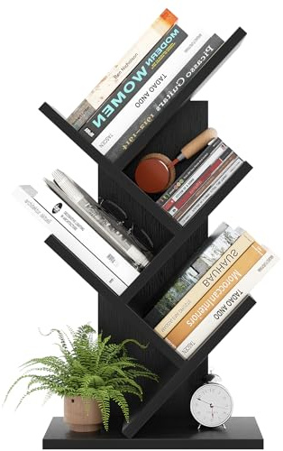 iSunirm Bücherregal Baumform, Standregal Eckregal mit 5 Ebenen, Organizer-Regale, bodenstehendes Bücherregal für Büro, Zuhause, Schule, Regaldisplay für CDs/Zeitschriften/Bücher, Schwarz