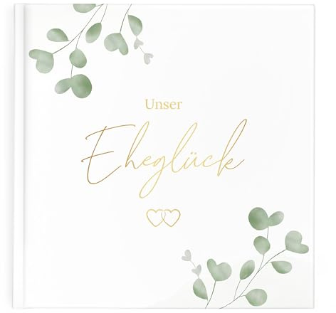 mintkind® Erinnerungsbuch Ehe Greenery – Fotoalbum Hochzeit zum Selbstgestalten – Hardcover 156 Seiten – Geschenk Hochzeitstag Silberhochzeit Goldene Hochzeit 21x21 cm