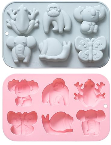 Honicemar 6 Löcher Tierthema Silikonform, 2 Stück Cartoon Tier Schokoladenformen DIY Pralinenformen Antihaft Flexible Silikon Form für Kuchen Gelee Schokolade Süßigkeiten und Mousse