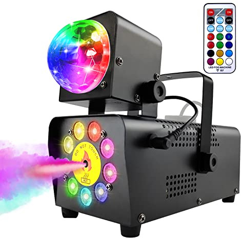 Konfiur Nebelmaschine, RGB Mini Nebelmaschine mit 12 Farben & Fernbedienung, 500W Rauchmaschine für 40m³, IP25, Warmzeit 2 Min, für Party, Disco, Bühnenshow