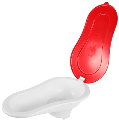 BESTonZON Tragbare Temporäre Toilette für Baustellen und Renovierung Robustes Kunststoff Urinal für Erwachsene Mobiler Toilettenstuhl mit Rotem Deckel für Outdoor und Arbeitereinsatz