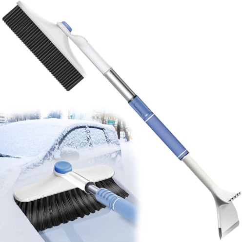 Goutime Ausziehbarer Eiskratzer mit Bürste für Auto – Silikon Eiskratzer und Schneebürste in Einem – Winterliches Autozubehör für Schneeräumen ohne Kratzer (Blau)