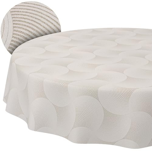 ANRO Tischdecke abwaschbar Curva Grau rund Ø 140 cm Outdoor wetterfest | Tischwäsche aus beschichtetem Stoff – schmutz- & wasserabweisend, pflegeleicht – waschbar bei 30 °C