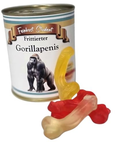 AnyCakes Frittierter Gorillapenis aus der Dose – lustiges Geschenk zu Weihnachten oder Geburtstag Erwachsene – Weingummi Penisse in einer Feinkost Dose – 300g