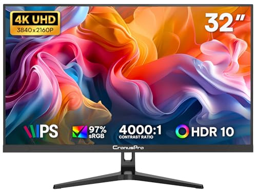 CronusPro Schermo PC da 32 pollici 4K UHD (3840 x 2160) IPS Panel, 4000:1, 97% sRGB, Eye Care, HDR10, 60Hz, AMD FreeSync, HDMI 2.0 e DP 1.4, schermo del computer per desktop, designer, VESA 75 x 75 mm