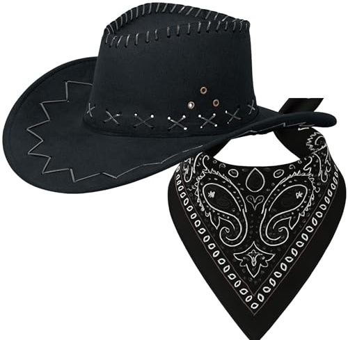 Cowboyhut Set mit Halstuch – Farben & Farbkombinationen frei wählbar – Cowboy Hut für Damen & Herren – Party, Karneval, Wild West & Fasching – verschiedene Hut- & Tuchfarben