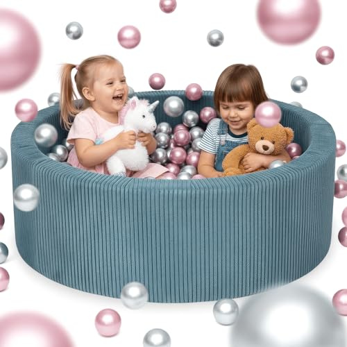 Mimii Bällebad 90x40cm Schaumstoff – Cord Rund Bällepool für Kinder Baby - Ballgruben für Mädchen und Jungen - Weiches und Sicheres Spielzeug – Blau, Ohne Bäll