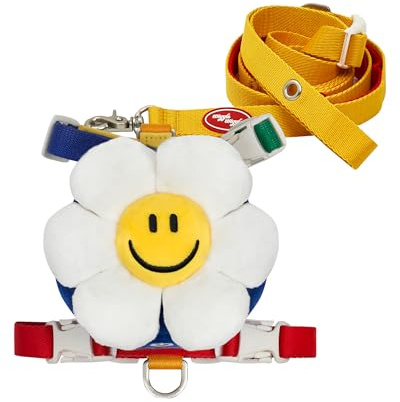 PETHROOM × Wiggle Wiggle Smile We Love Dog Backpack Harness with Leash – Cute Flower-Shaped Mini Backpack, No-Pull Adjustable Harness for Small Medium Dogs, Ideal for Travel, Camping & Hiking (Large)