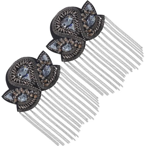 BESTonZON 2Pcs Punk Rhinestone Tassel Chain Metal Shoulder Epaulettes with Beaded Fringe and Brooch Pin for Men’S Costume Jacket Blazer Accessories in Gunmetal Color