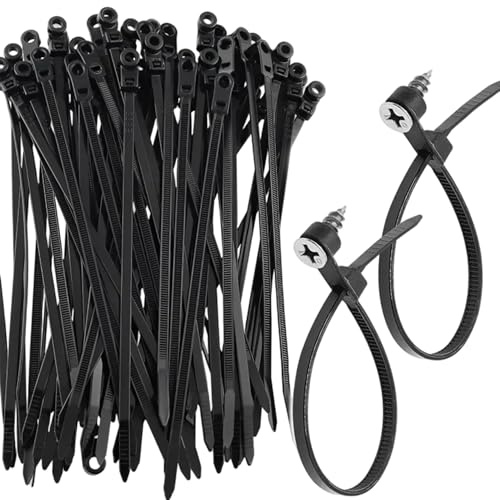 100 bridas con orificio para tornillo, bridas para cables de nailon resistentes para uso en interiores y exteriores con orificio para tornillo, brida con cable, alambre, hebilla de brida