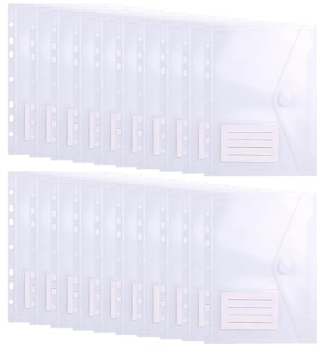20 Stück Dokumententasche A5, 23x18cm Transparent Dokumentenmappe A5 | Umschlagmappen zum Abheften Dokumentenmappe Sichttaschen Mit Etikettentasche, Sammelmappen Wasserdicht für Organisieren