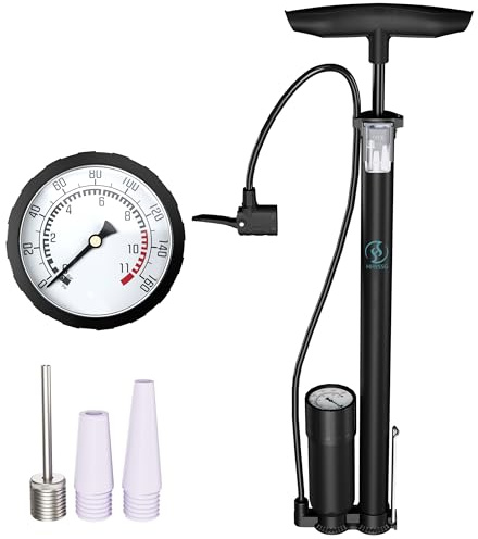 HHYSSG Stand-Fahrradpumpe alle Ventile AV, SV, DV - Fahrrad Luftpumpe Inklusive Großem Manometer, Adaptern & Behälter | Pumpe für Motorrad, E Bike, Auto & Sportartikel