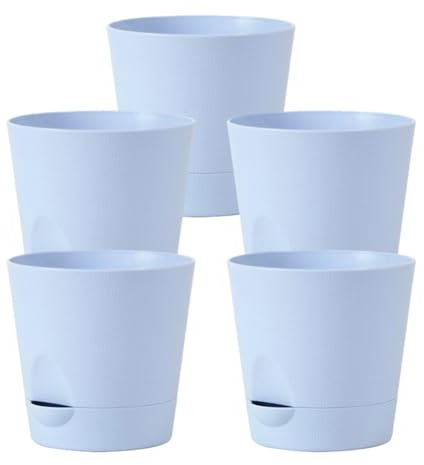 Homeponnew Lot de 5 pots de fleurs en plastique à auto-arrosage - Diamètre : 14 cm - Avec drainage et arrosage des racines - Pour plantes grasses, intérieur/extérieur (bleu)