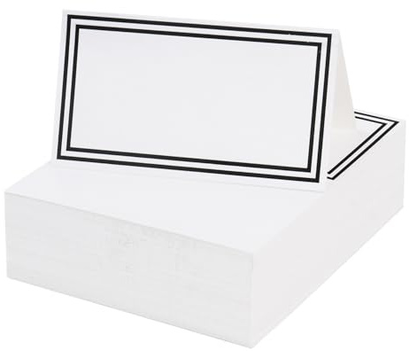 100PCS Place Cards for Table Setting, Blank Place Cards with Black Foil Border Tent Card Table Seating Name Cards for Weddings Banquets Reception Dinner Party
