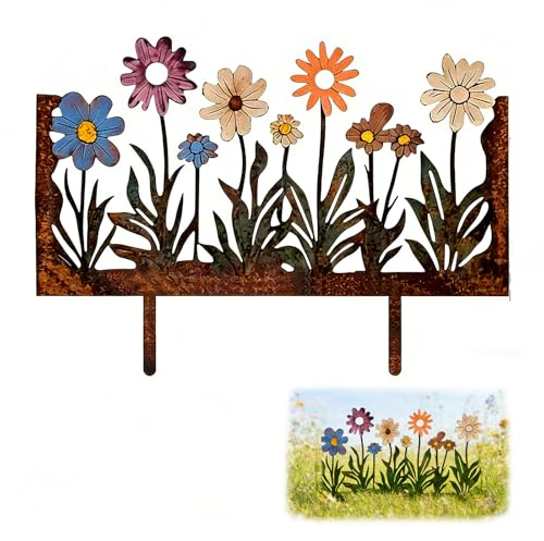 Gloryit Deco Jardin, Piquet de Jardin en Métal Rouillé | Rouillé pour le Jardin,Convient pour les Pots de Fleurs,les Jardins,les Pelouses,et les Décorations Printanières