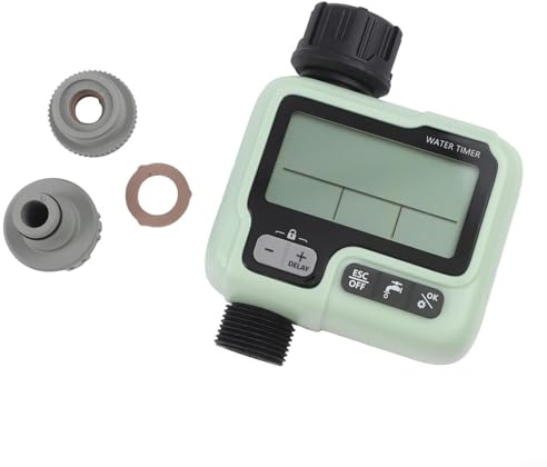 Irrigatore con timer per tubo da giardino con ritardo pioggia e blocco bambini, spegnimento automatico per risparmio energetico e opzione di irrigazione manuale