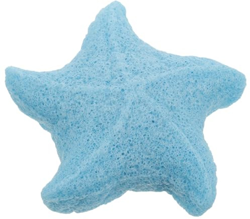 MALUGOGO Esponja de baño portátil con forma de estrella de mar azul hecha de fibra vegetal, exfoliante corporal para uso y en la ducha
