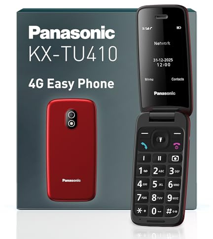 Panasonic KX-TU410 Telefono Cellulare 4G a Conchiglia 2,4 Pollici, Tasto SOS, Bluetooth 5.0, HAC, Vivavoce, IP44, Rosso