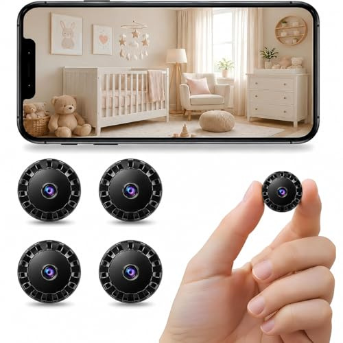 2026 Mini Telecamera Spia WiFi Interno/Esterno, 1080PVideocamera Sorveglianza, Visione Notturna, Rilevamento di Movimento, Controllo Remoto Con App per Casa/Bambini L/X 2 (Obsidian Black, 4 PCS Mini)