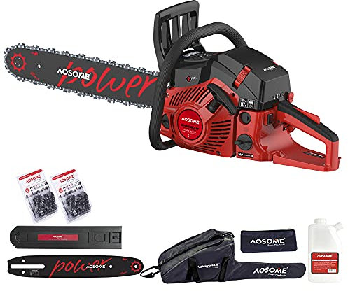 AOSOME Motosega a Scoppio a Benzina 62 cm³, 2-Tempi, 3,6 CV Guida da 50cm, 2 Catene da 20 0,325 76DL