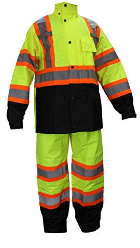 New York Hi-Viz Workwear RK Safety RW-CLA3-TLM55 Class 3 Rain suit, Jacket, Pants High Visibility Reflective Black Bottom with X Pattern(Medium, Lime)