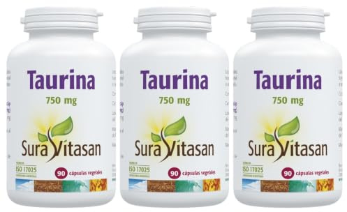 SURA VITASAN Taurina 750 mg Pack de 3 x 90 (270 Cápsulas) | Aminoácido en Forma Libre para Equilibrio Celular y Soporte Metabólico