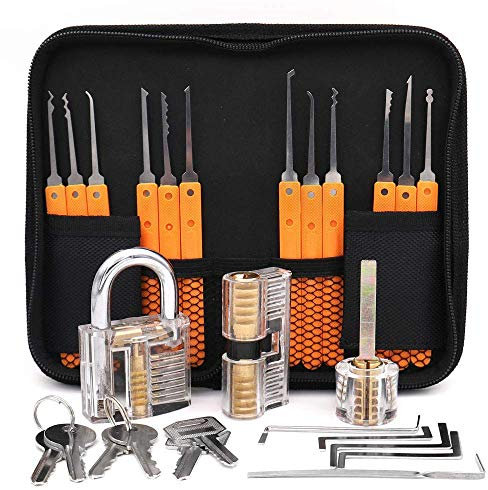 Loboo Idea 17-teiliges Lock-Pick-Trainingsset mit 3 transparenten Trainingsschlössern für Anfänger und professionelle Schlosser