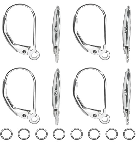 TOAOB 8 Piezas Ganchos para Pendientes Plata de Ley 925 16 mm X 9 mm Franceses Cierres de Palanca Pendiente de Aro para Hacer Aretes Fabricación de Joyas