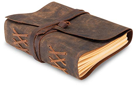 moonster® - Taccuino in pelle a righe, con rilegatura in pelle, per donne e uomini, 18 x 13 cm, piccoli quaderni a righe, carta kraft con 400 pagine, a righe, formato da viaggio