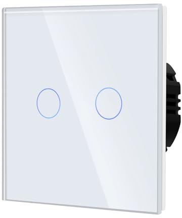 BSEED Dimmer Switch for LED Lights Dimamble Lamp Required Tempered Glass Panel for Wall Touch Light Switch 2 Gang 1 Way White